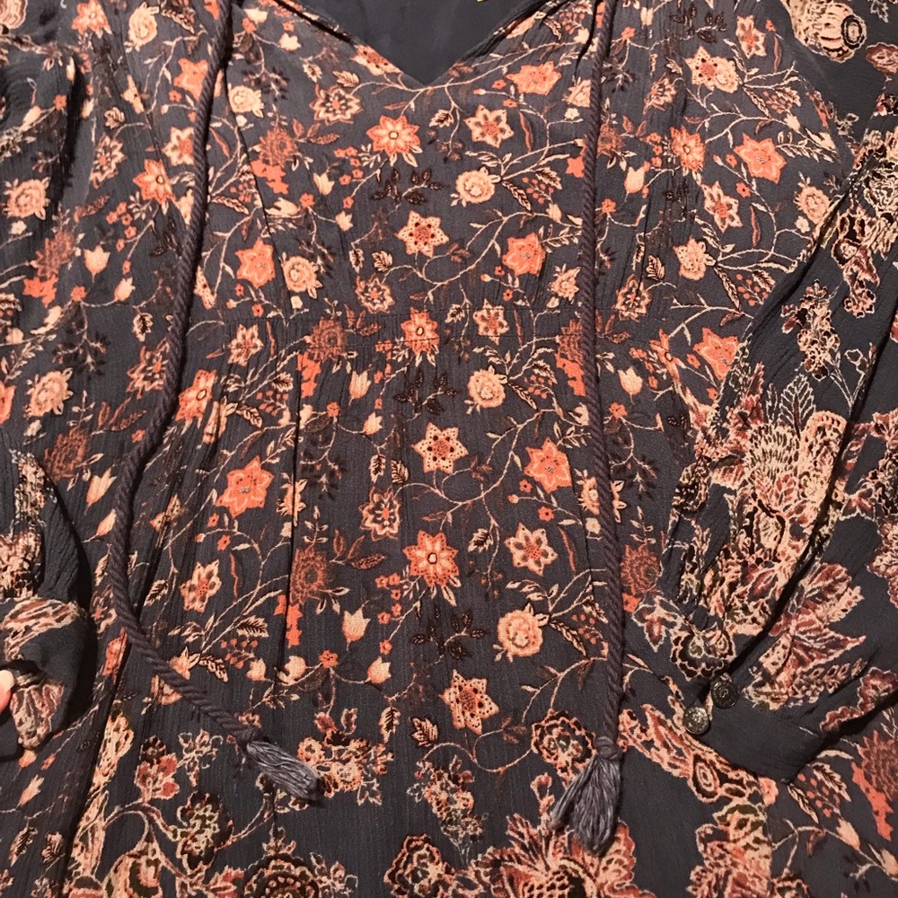 Free People Lucky Loosey Bohemian Mini Dress in Indigo Combo Size XS - Picture 4 of 10